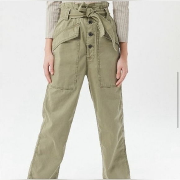 BDG Urban Outfitters Size Medium Umber Army Green Hi-Rise Paperbag Pants NWT - Picture 3 of 12